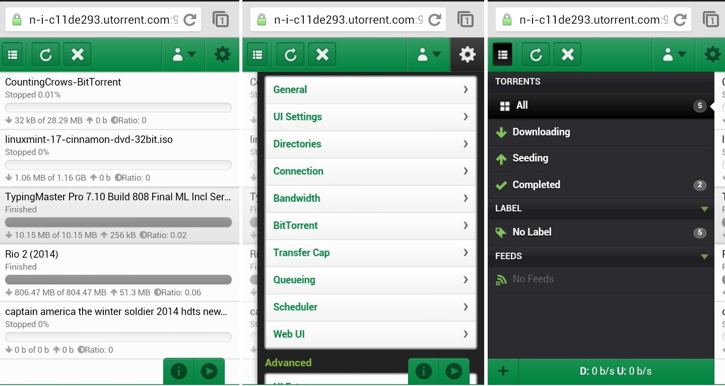 uTorrent remote web version on iPhone