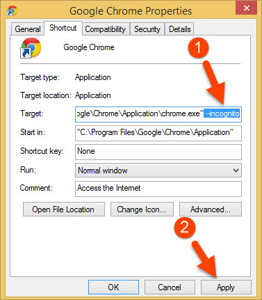 start google chrome incognito by default