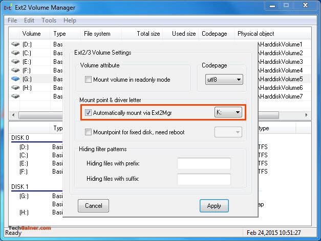 Auto mount via Ex2Fsd Manager