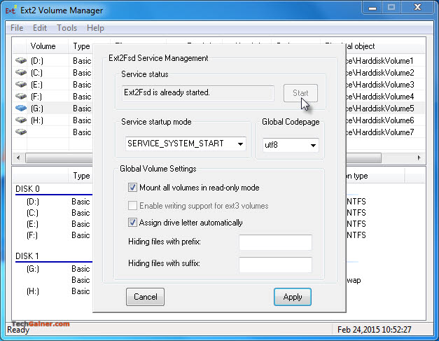 Start Ext2fsd service