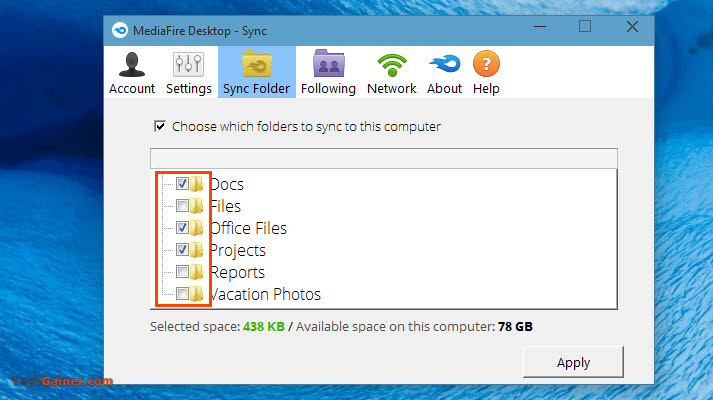 freefilesync select specific folders in a drive